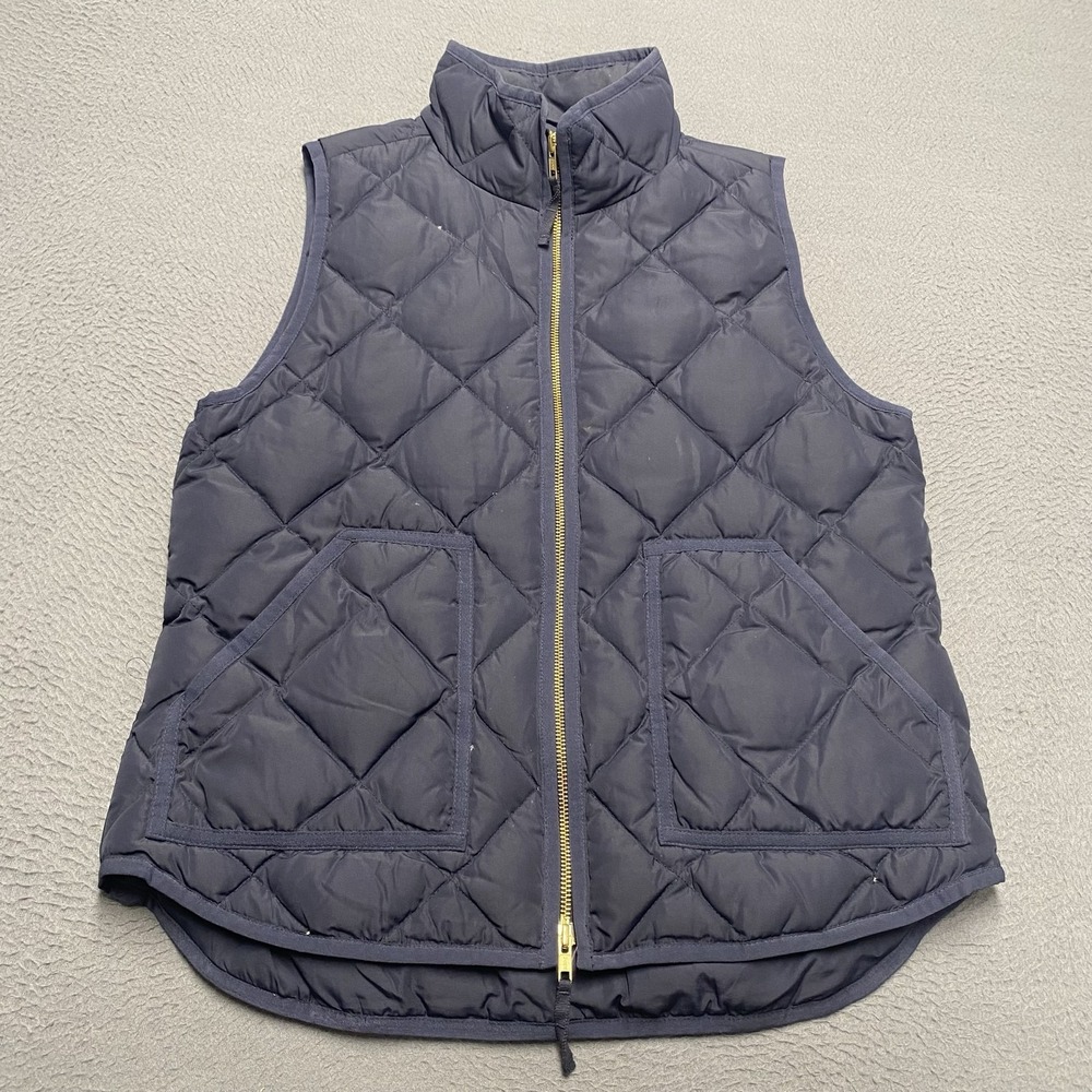 J.Crew Vest Womens M Blue Quilted Down Puffer Full Zip Pockets 92465 Warm